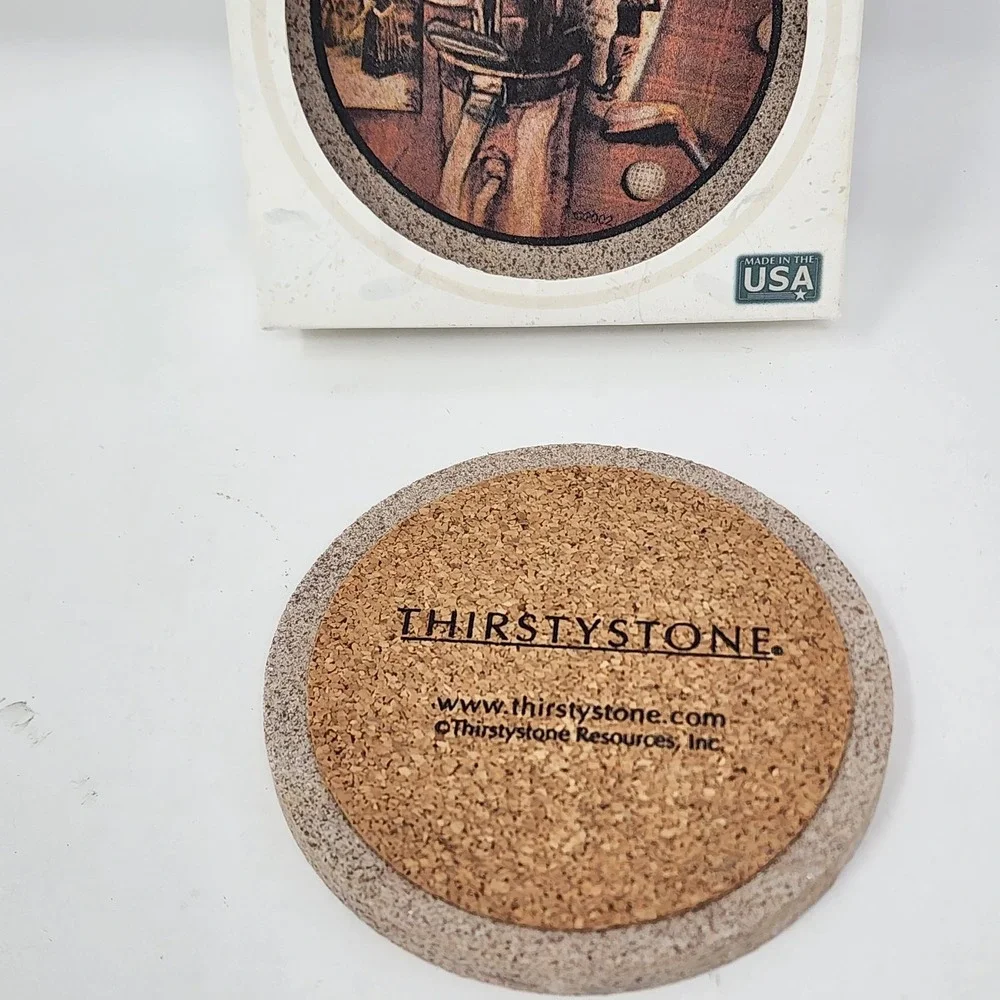 Thirstystone Natural Solid Sandstone Drink Coasters Golf Cork Backs Set of 4